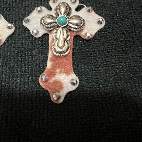 NWOT Leopard Cross Earrings with Turquoise Accent - Picture 4 of 4